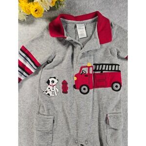 Y2K Gymboree Baby Fire Truck Dalmatian Dog Romper Gray 6m-12m